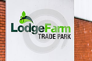 Northampton UK January 11 2018: Lodge Farm Trade Park logo sign post