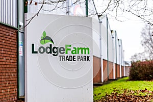 Northampton UK January 11 2018: Lodge Farm Trade Park logo sign post