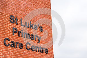 Northampton UK January 13 2018: St Lukes Primary Care Centre logo sign post
