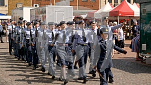 Northampton UK: 29 June 2019 - Armed Forces Day Parade Cadets marching on Market Square