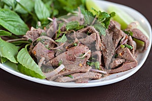 Northeastern food of Thailand, sweet spicy liver salad.