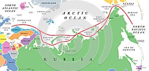 Northeast Passage, NEP, including Northern Sea Route, political map photo