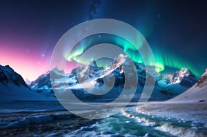 Northen Lights over Ice Mountain Landscape Photography