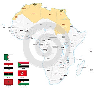 Northern africa map with flags