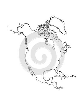 Northern America vector map contour silhouette illustration isolated on white