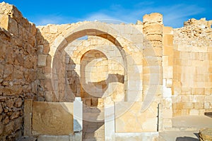 Northern Byzantine basilica temple ruins at Nabataean city Avdat, Negev desert, Israel