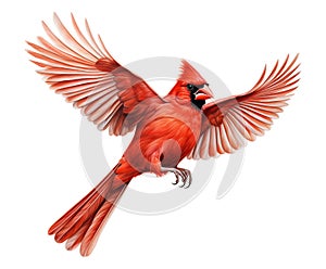 Northern Cardinal Bird in Flight on White Background. AI generated Illustration