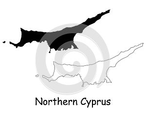 Northern Cyprus Map. Cypriot Turk Black silhouette and outline map isolated on white background. Turkish Republic of Northern Cypr