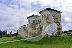 Reconstructed Roman Gate of Castellum Biriciana, UNESCO Site, Weissenburg, Altmuehl River Valley, Franconia, Bavaria, Germany photo