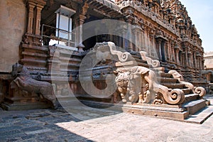 Northern entrance to mandapa, Subrahmanyam shrine, Brihadisvara Temple complex, Tanjore, Tamil Nadu. View from North East.