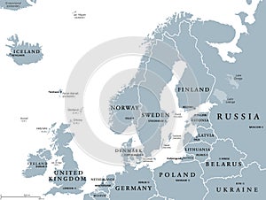 Northern Europe, gray political map