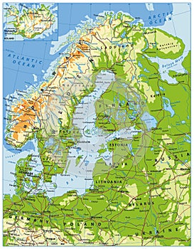 Northern Europe Physical Map