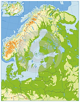Northern Europe Physical Map. No text