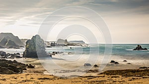 Northern Ireland Antrim Coast Ballintoy Harbour long exposure rocks sunset waves beautiful scenery