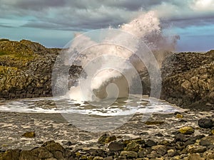 Northern Ireland Antrim Coast Ballintoy Harbour long exposure rocks sunset waves beautiful scenery