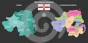 Northern Ireland counties and local government districts vector map