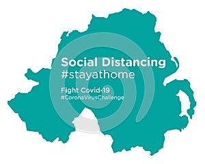 Northern Ireland map with Social Distancing stayathome tag