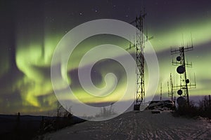 Northern lights above antennas