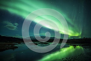 Northern lights above a lagoon in Iceland