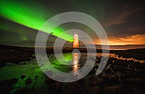 Northern Lights Above Lighthouse