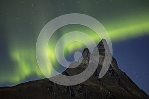 Northern lights above Otertinden mountain, Norway