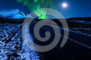 Northern Lights above snow-covered Vestrahorn mountains