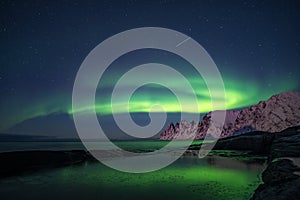 Northern lights, Aurora Borealis, Devil Teeth mountains in the background, Tungeneset, Senja, Norway