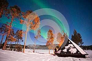 Northern lights, Aurora Borealis in Lapland Finland