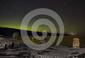 Northern lights and Aurora over Lake Superior on the North Shore of Lake Superior in Minnesota