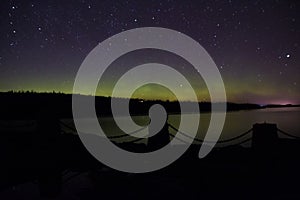 Northern lights and Aurora over Lake Superior on the North Shore of Lake Superior in Minnesota