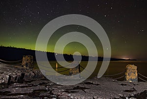 Northern lights and Aurora over Lake Superior on the North Shore of Lake Superior in Minnesota