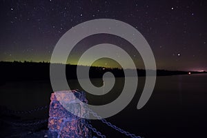 Northern lights and Aurora over Lake Superior on the North Shore of Lake Superior in Minnesota