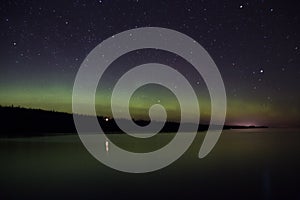 Northern lights and Aurora over Lake Superior on the North Shore of Lake Superior in Minnesota