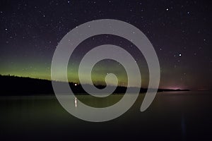 Northern lights and Aurora over Lake Superior on the North Shore of Lake Superior in Minnesota