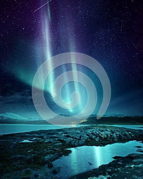 Northern Lights Aurora Over Northern Norway