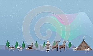 Northern lights concept vector illustration in flat style