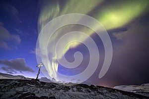 Northern Lights on the Kola Peninsula. Teriberka, Murmansk region, Russia