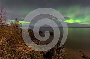 Northern lights on lake Ladoga