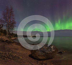 Northern lights on lake Ladoga