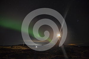 Northern Lights and Lighthouse in Iceland