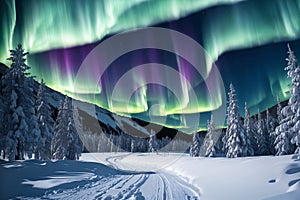 Northern Lights in a nordic landscape AI