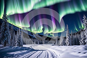 Northern Lights in a nordic landscape AI