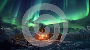 northern lights over cabin