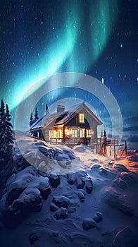 northern lights over cabin