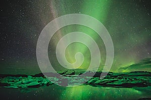 Northern lights over the ice lagoon, Iceland