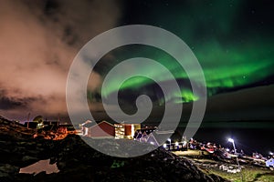 Northern lights over Nuuk streets, Greenland