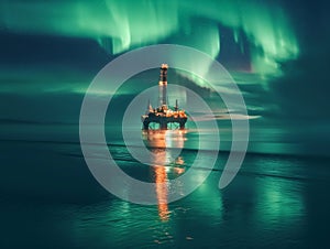Northern Lights over Offshore Oil Rig