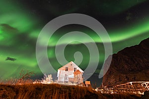 Northern lights over the Reine fishing village, Lofoten islands