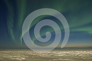 Northern lights over tundra photo