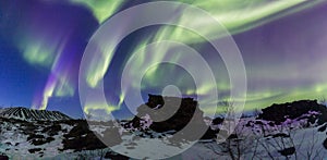 Northern Lights panoramic Arctic scene